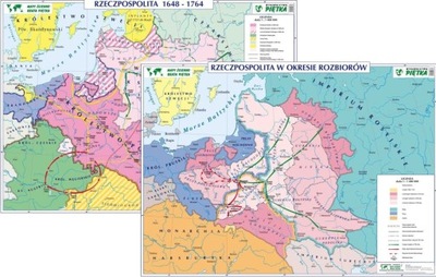 RZECZPOSPOLITA POLSKA ROZBIORY 1648-1764 DWUSTRONNA MAPA ŚCIENNA