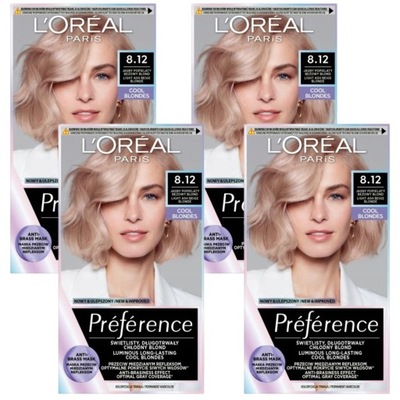LOREAL Preference Farba do Włosów Blondes 8.12 Beżowy Blond 4 szt