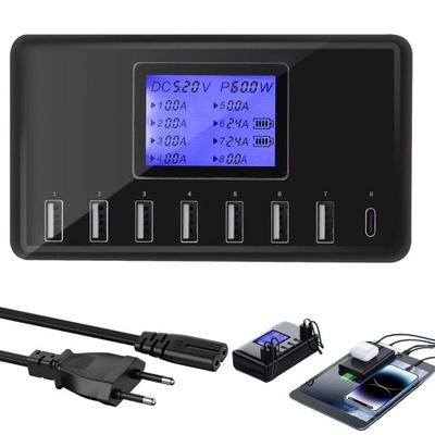STACJA SZYBKA ŁADUJĄCA 8 PORTAMI USB ZASILACZ 60W KONCENTRATOR USB C +KABLE