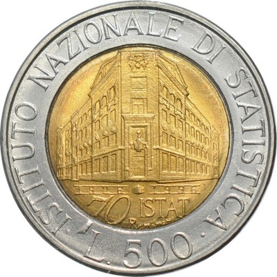 Włochy 500 lirów 1996 r. 70 lat Istat st.2 Bimetal