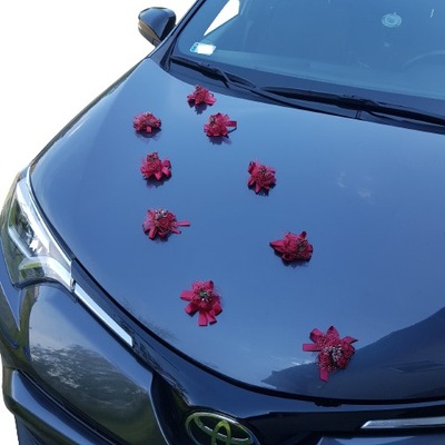 Dekoracja samochodu ozdoba auto ślub kwiaty bordo
