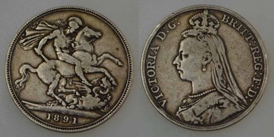 Wielka Brytania - srebro - 1 Crown 1891 rok