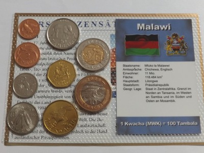 Malawi 1995-2006 Set monet obiegowych , blister 9 x UNC