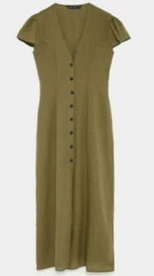 Zara lniana sukienka khaki M