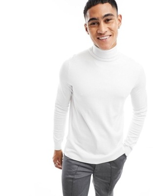 Bershka Biały teksturowany sweter z golfem męski L