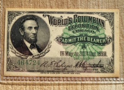 1893 WORLDS COLUMBIAN EXPO TICKET