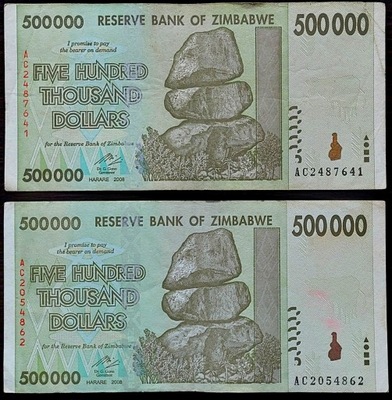#031. Banknot Zimbabwe 500 000$ 2008r. Seria AC Obiegowy