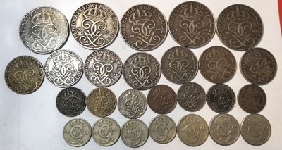 zestaw monet przedwojenne Szwecja 26 szt. każda inny rocznik