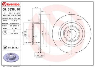 DISCOS DE FRENADO PARTE TRASERA BREMBO 08.6838.11 08683811  