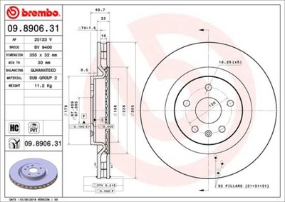 BREMBO 09.8906.31 ДИСК ТОРМОЗНОЙ