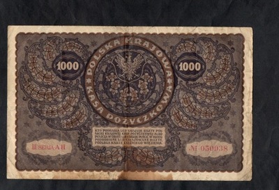 BANKNOT 1000 Marek Polskich -- 1919 rok, III Seria AH