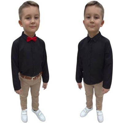 ELEGANCKA CZARNA KOSZULA CHŁOPIĘCA Z MUCHĄ 146