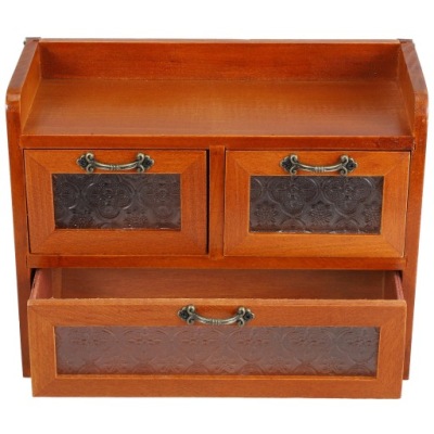 DREWNIANA SZAFKA BIURKOWA Z SZKLANYMI PÓŁKAMI