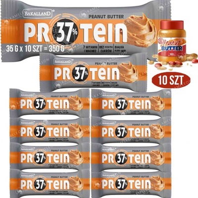 Bakalland BATON PROTEIN 37% PROTEINOWY MASŁO ORZECHOWE BEZ CUKRU 35g x10