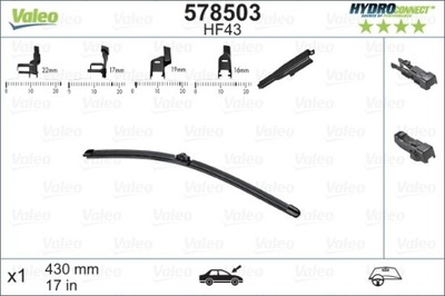 LIMPIAPARABRISAS ESCOBILLAS 430MM HF43 HYDROCONNECT PARTE DELANTERA VAL578503  