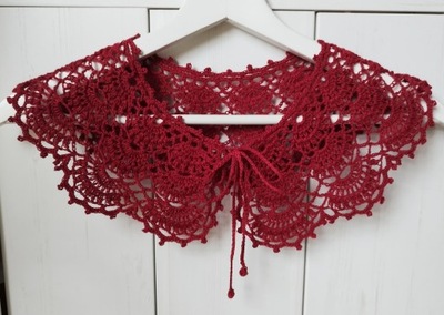 Szydełkowy bordowy kołnierzyk 50 cm