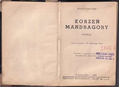 Marta Ostenso - Korzeń mandragory - wyd.1939