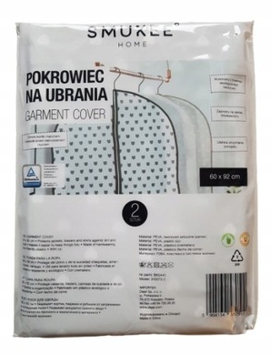 Pokrowiec na ubrania 2 szt. 60 x 92 cm szary serca