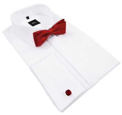 Biała koszula na spinki z plisą M4 164-170 41-SLIM
