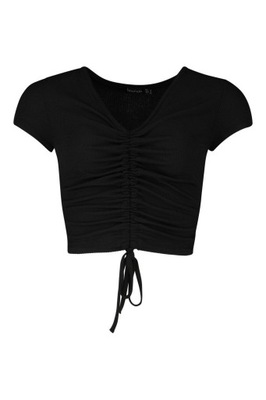 W11R01 CZARNY CROP TOP ŚCIĄGACZ BOOHOO 36