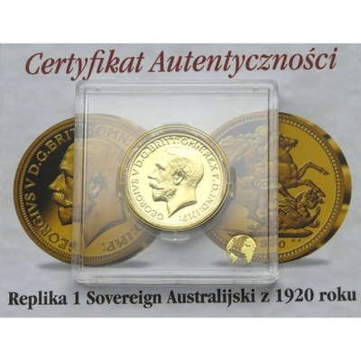 Replika Sovereighn Suweren Australijski 1920, srebro złocone