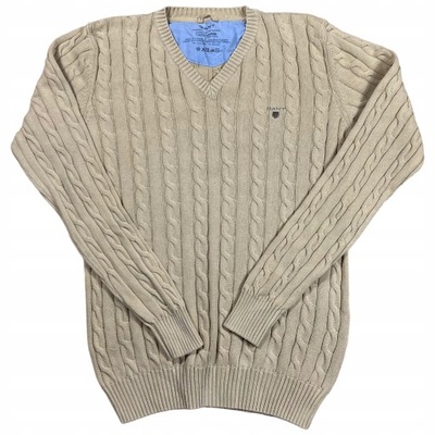 Sweter w Splot GANT Warkocz XL Męski Szary Beżowy