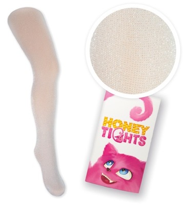 włoskie rajstopy dziecięce Honey Tights błyszczące srebrne r. 92-98