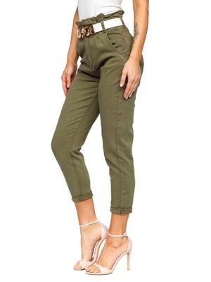 SPODNIE JEANSOWE Z PASKIEM KHAKI LA687 DENLEY_S