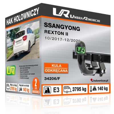 BARRA DE REMOLQUE GANCHO DE REMOLQUE SSANGYONG REXTON II, 10/2017-12/202  