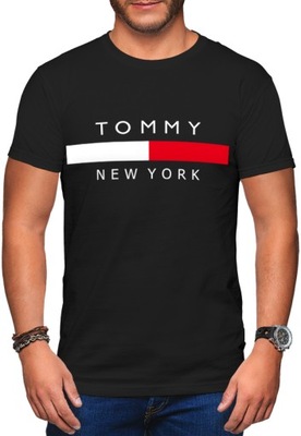 KOSZULKA MĘSKA TOMMY NEW YORK Z NADRUKIEM NAPISEM CZARNA T-SHIRT MĘSKI R. S