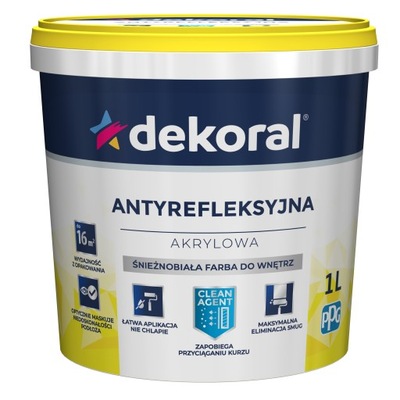 FARBA DEKORAL POLINAK PLUS ANTYRELFEKSYJNA BIAŁA 1L