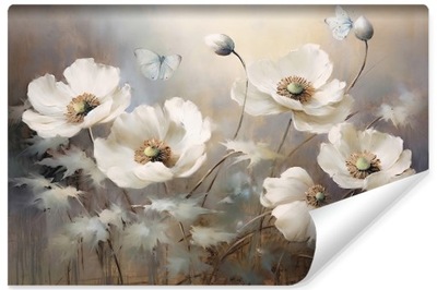 Fototapeta Do Salonu Białe MAKI Kwiaty Abstrakcja Styl Vintage 300x210