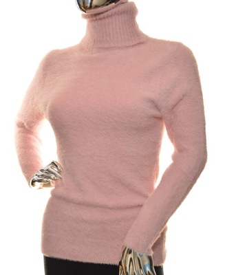 Damski sweter z golfem golf typu alpaka uni róż