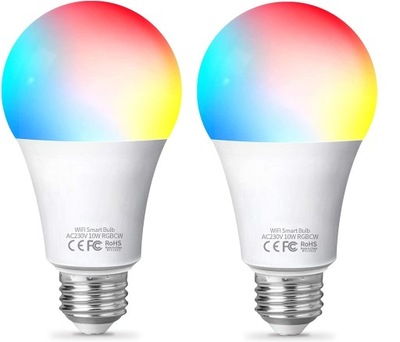 2x ŻARÓWKA LED INTELIGENTNA E27 10W 900lm SMART WIFI ŚCIEMNIANIE RGB