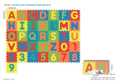Dla Dzieci Mata z 36 Puzzli Wyjmowane cyfry litery PiankaEVA Składaniefigur