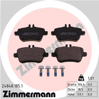 ZIMMERMANN 24848.185.1 KOMPLEKTAS TRINKELIŲ HAMULCOWYCH, STABDŽIAI DISKINIAI 