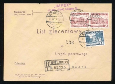 1938 ŚLĄSK CIESZYŃSKI, list zleceniowy polecony R-BIELSKO 1.