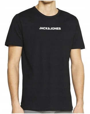 JACK JONES _ Męski Klasyczny Czarny T-Shirt Logo JJ _ L