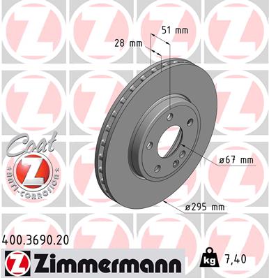 ZIMMERMANN 400.3690.20 ДИСК ТОРМОЗНОЙ