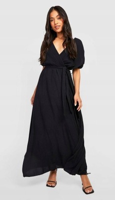 BOOHOO CZARNA MAXI SUKIENKA PLISY 3O7 XXH__XXS