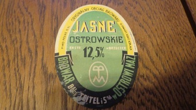 Przedwojenna etykieta piwna Browar Ostrów Maz