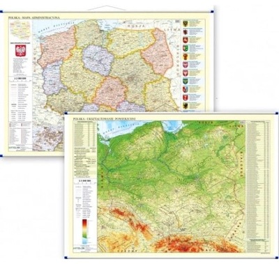 POLSKA MAPA ŚCIENNA FIZYCZNA / ADMINISTRACYJNA DUO 1:1 000 000 DWUSTRONNA