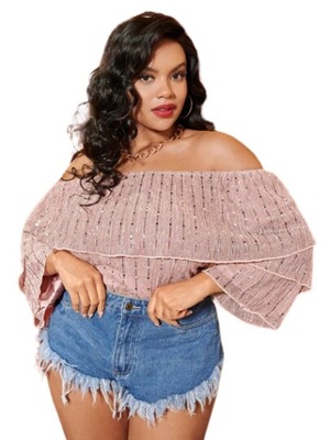 PLUS SIZE RÓŻOWA BLUZKA LUŹNA ZDOBIONA 4\8 V3I