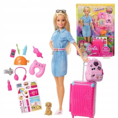 Barbie lalka z pieskiem w podróży FWV25