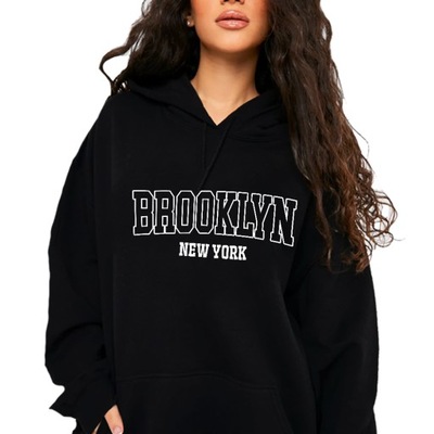 Bluza Czarna Kangurek BROOKLYN New York Wzory - L