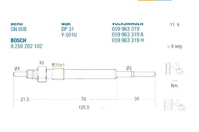 FAE СВЕЧА НАКАЛА VW TDI 2,5