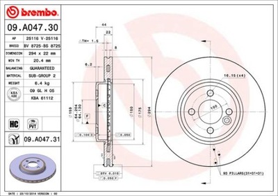 DISCS BRAKE FRONT BREMBO 09.A047.31 09A04731  