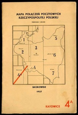 Mapa połączeń pocztowych RP Ark. 4 A Katowice 1937