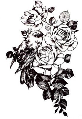 Tatuaż Zmywalny z Kwiatami Jaskółką Ptak Róże 167