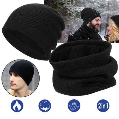 CZAPKA SZALIK ZESTAW NA ZIMĘ DZIANINOWA CZAPKA BEANIE I OKRĄGŁY SZALIK